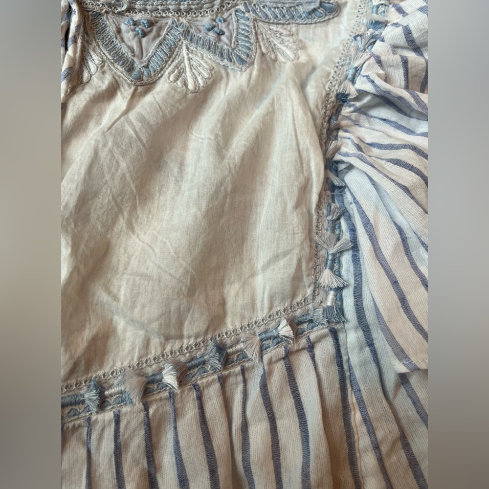 NWT Anthropologie Light Blue And White Striped Embroidered Flutter Sleeve Top - Picture 9 of 9